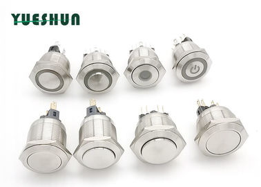 22mm 25mm Stainless Steel Push Button Switch , Round Push Button Switch Power Symbol LED