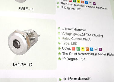 ニッケルのPalted 12mmの取り付け穴のための真鍮LEDの表示燈の滑らかな表面
